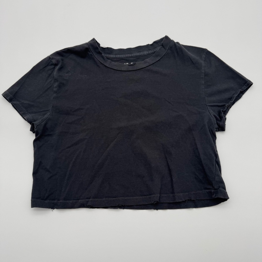 Aeropostale Womens‎ Vintage Fit Tee Grey Black Cropped Distressed Hem Cotton M